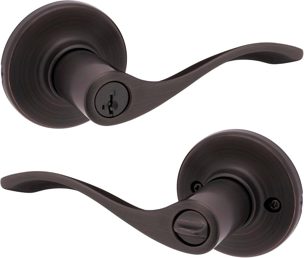 Kwikset Balboa Entry Door Handle With Lock And Key, Secure Keyed-Brown